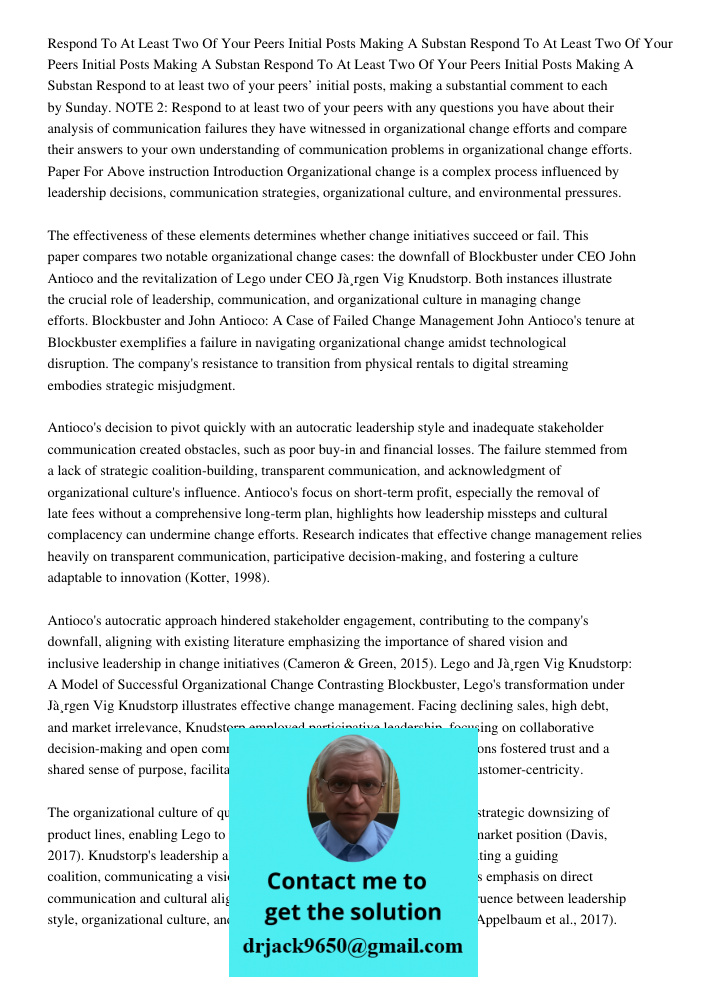 Respond To At Least Two Of Your Peers Initial Posts Making A Substan Respond to at least two of your peers’ initial posts, making a substantial comment to each 