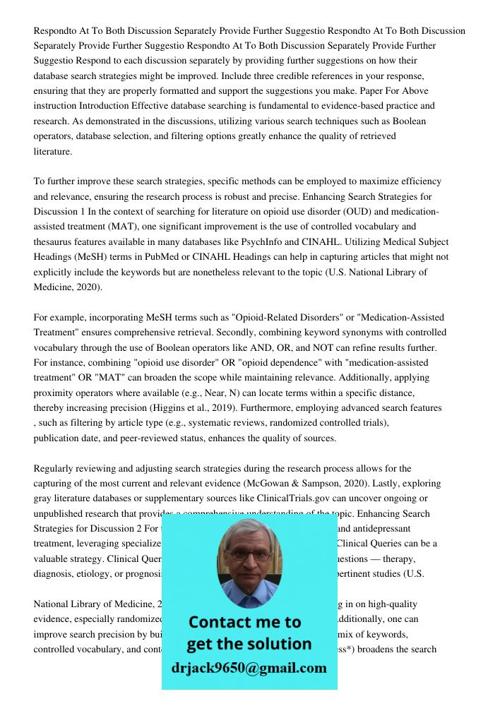 Respondto At To Both Discussion Separately Provide Further Suggestio Respond to each discussion separately by providing further suggestions on how their databas