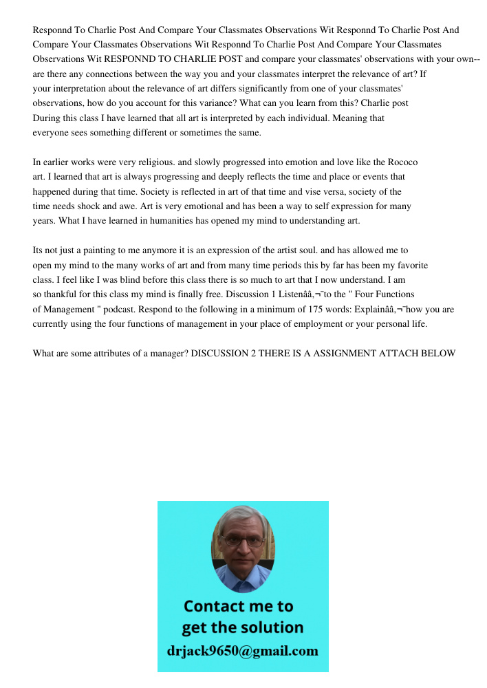 Responnd To Charlie Post And Compare Your Classmates Observations Wit RESPONND TO CHARLIE POST and compare your classmates' observations with your own--are ther