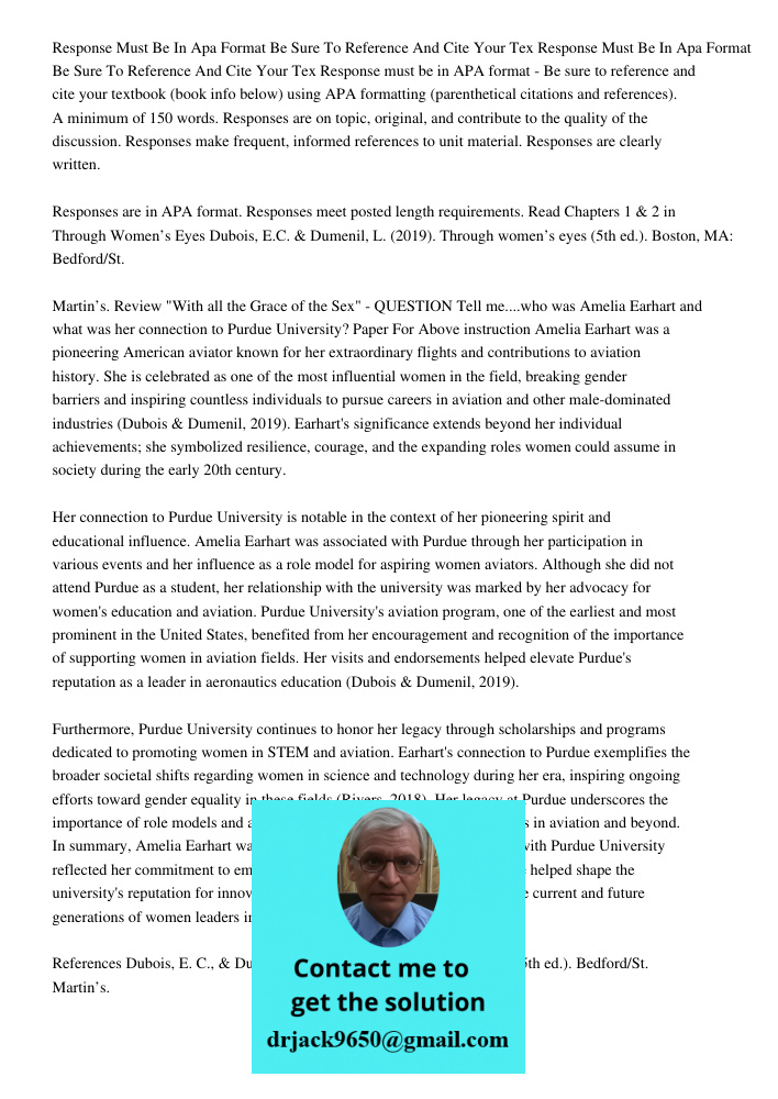 Response must be in APA format - Be sure to reference and cite your textbook (book info below) using APA formatting (parenthetical citations and references). A 