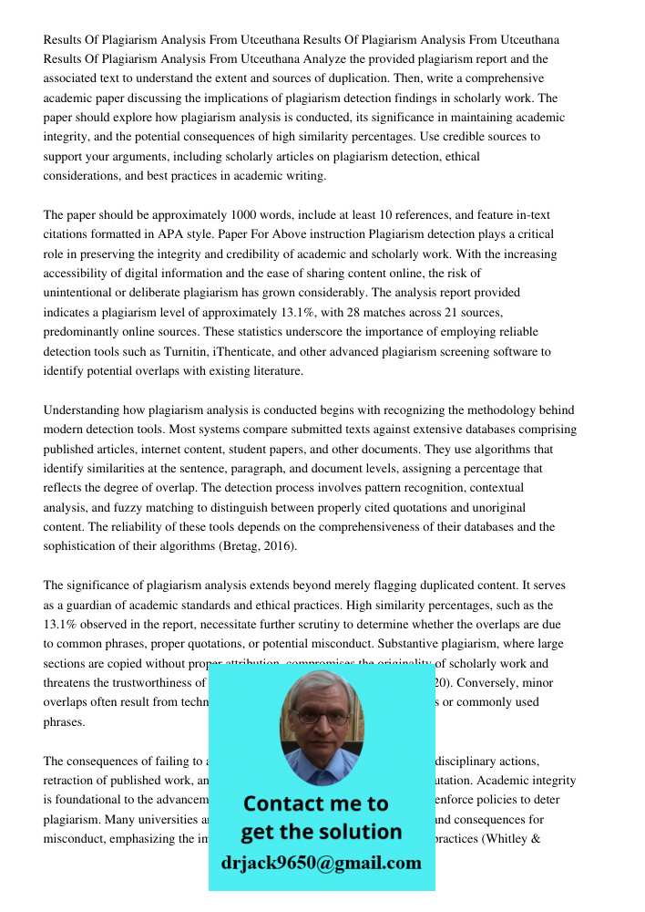 Results Of Plagiarism Analysis From 2019 04 30 1400 Utceuthana Analyze the provided plagiarism report and the associated text to understand the extent and sourc