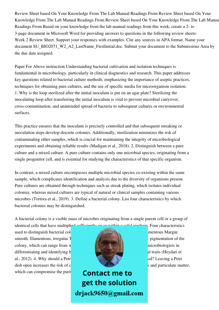 Review Sheet based On Your Knowledge From The Lab Manual Readings From Based on your knowledge from the lab manual readings from this week, create a 2- to 3-pag