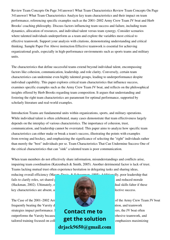 Analyze key team characteristics and their impact on team performance, referencing specific examples such as the 2001–2002 Army Crew Team JV boat and Herb Brook
