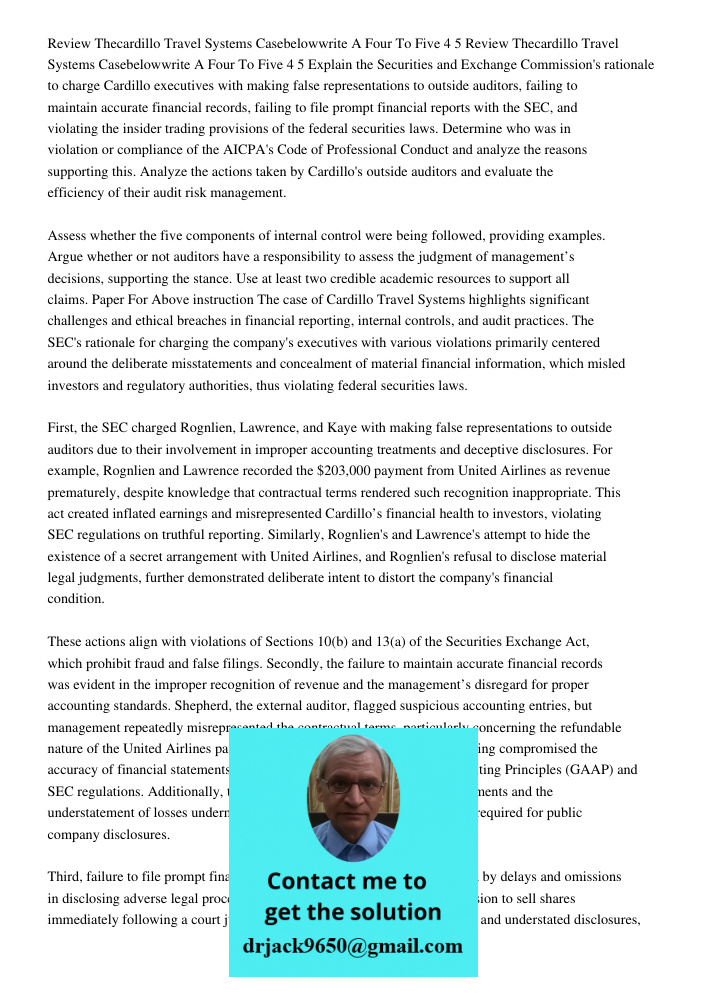 Explain the Securities and Exchange Commission's rationale to charge Cardillo executives with making false representations to outside auditors, failing to maint