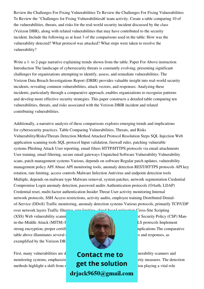 Review the “Challenges for Fixing Vulnerabilities” team activity. Create a table comparing 10 of the vulnerabilities, threats, and risks for the real-world secu