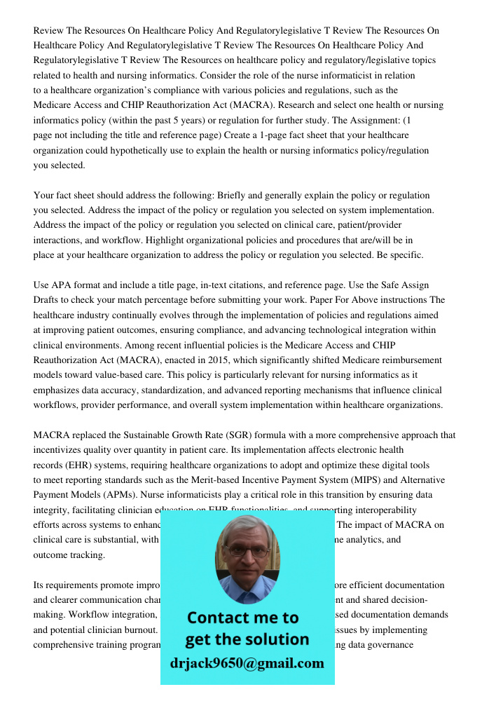 Review The Resources On Healthcare Policy And Regulatorylegislative T Review The Resources on healthcare policy and regulatory/legislative topics related to hea