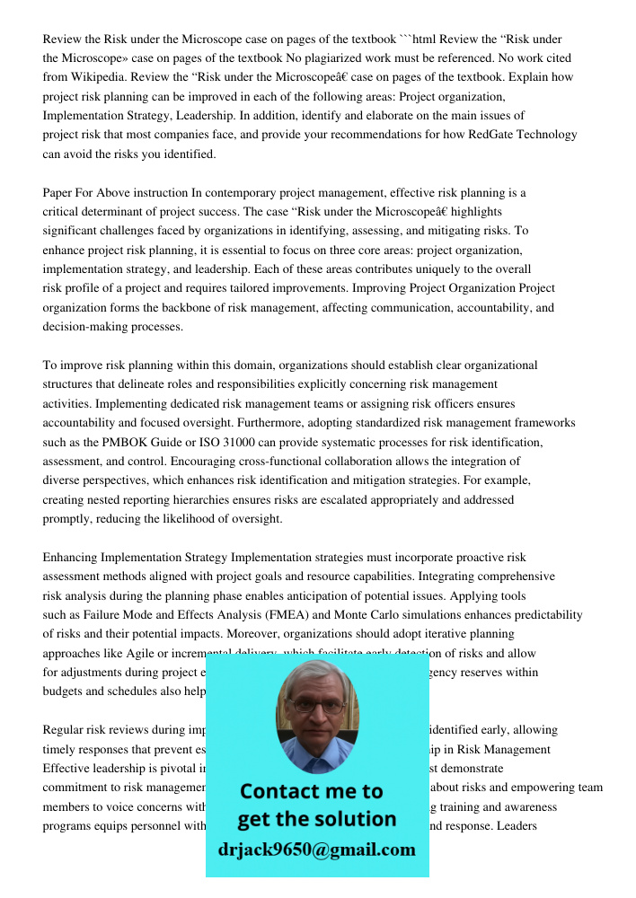 Review The "Risk Under The Microscope" Case On Pages