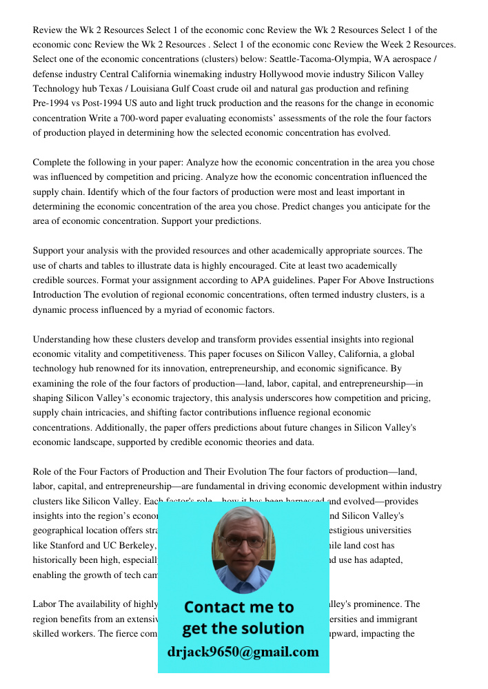 Review the Wk 2 Resources Select 1 of the economic conc Review the Week 2 Resources. Select one of the economic concentrations (clusters) below: Seattle-Tacoma-