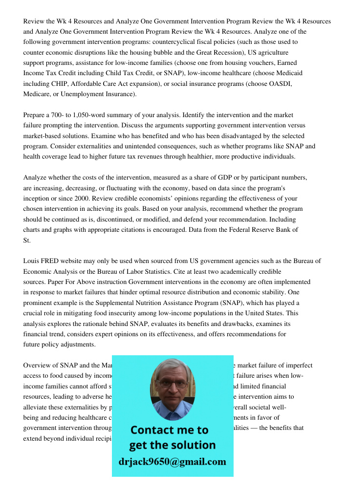 Review the Wk 4 Resources. Analyze one of the following government intervention programs: countercyclical fiscal policies (such as those used to counter economi