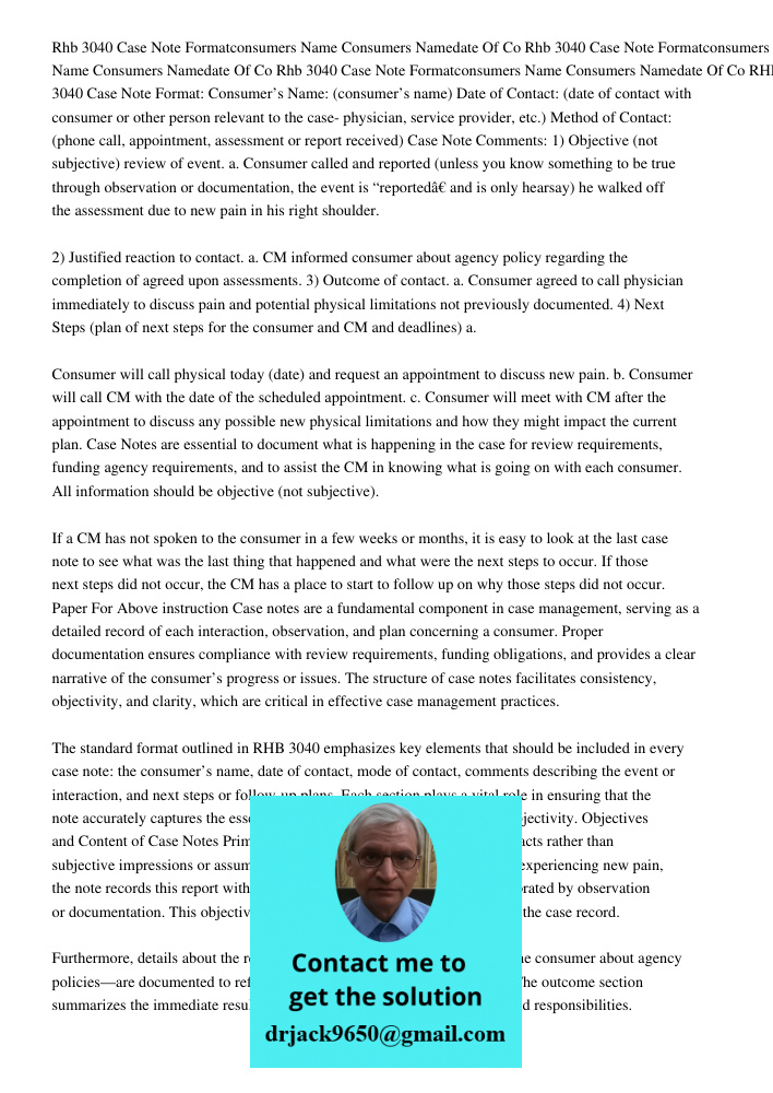 Rhb 3040 Case Note Formatconsumers Name Consumers Namedate Of Co RHB 3040 Case Note Format: Consumer’s Name: (consumer’s name) Date of Contact: (date of contact