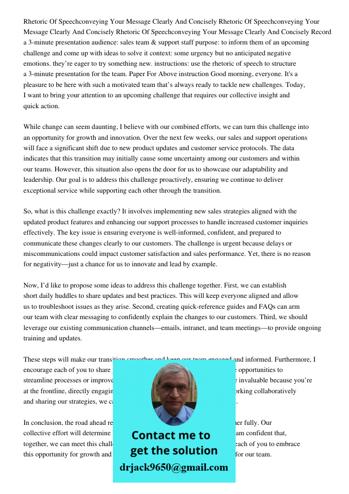 Rhetoric Of Speechconveying Your Message Clearly And Concisely Record a 3-minute presentation audience: sales team & support staff purpose: to inform them of an