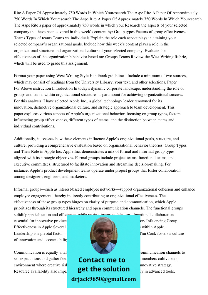 Rite A Paper Of Approximately 750 Words In Which Youresearch The Aspe Rite a paper of approximately 750 words in which you: Research the aspects of your selecte