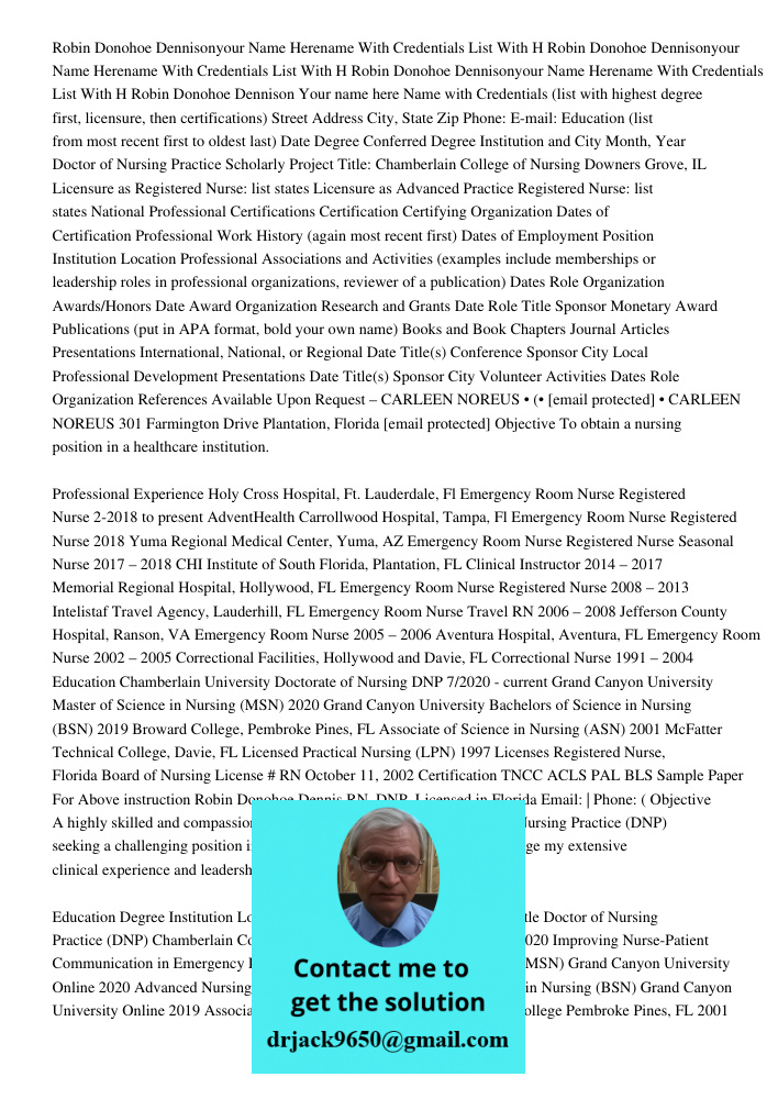 Robin Donohoe Dennisonyour Name Herename With Credentials List With H Robin Donohoe Dennison Your name here Name with Credentials (list with highest degree firs