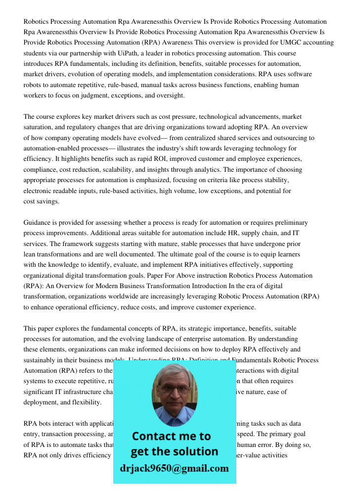 Robotics Processing Automation Rpa Awarenessthis Overview Is Provide Robotics Processing Automation (RPA) Awareness This overview is provided for UMGC accountin