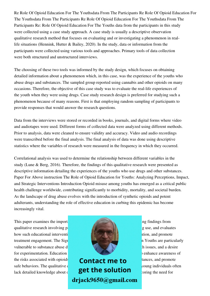 Re Role Of Opioid Education For The Youthsdata From The Participants Re: Role Of Opioid Education For The Youths data from the participants in this study were c