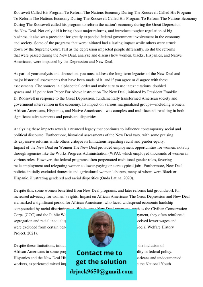 Roosevelt Called His Program To Reform The Nations Economy During The Roosevelt called his program to reform the nation's economy during the Great Depression th