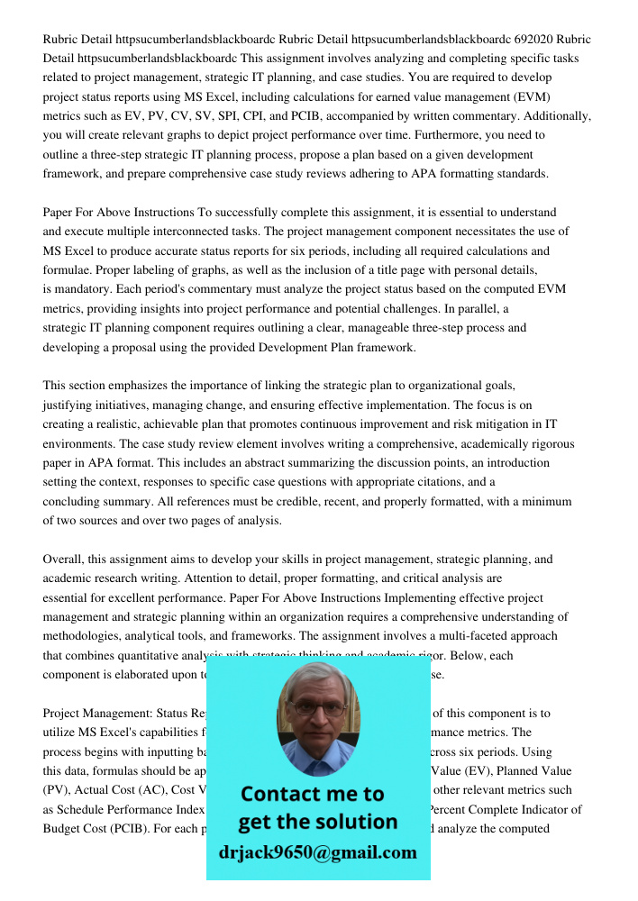 Rubric Detail 31046202030httpsucumberlandsblackboardc This assignment involves analyzing and completing specific tasks related to project management, strategic 