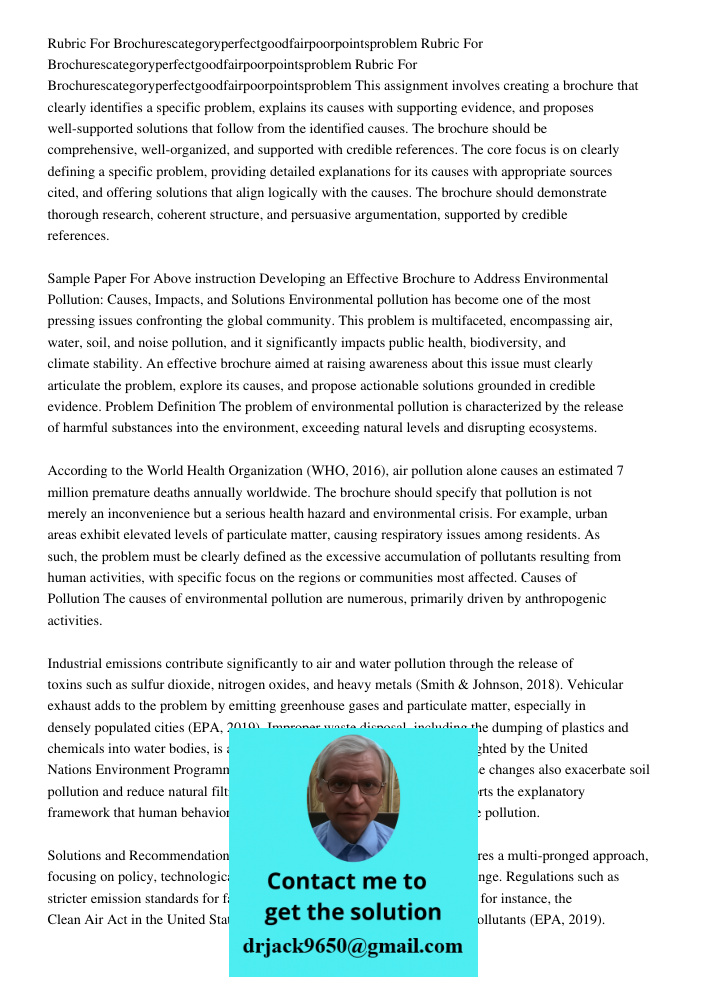 Rubric For Brochurescategoryperfectgoodfairpoorpointsproblem This assignment involves creating a brochure that clearly identifies a specific problem, explains i