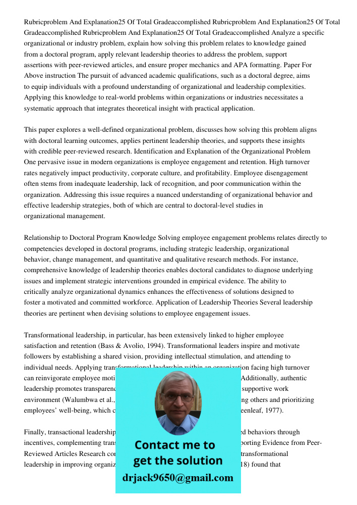 Rubricproblem And Explanation25 Of Total Gradeaccomplished Analyze a specific organizational or industry problem, explain how solving this problem relates to kn