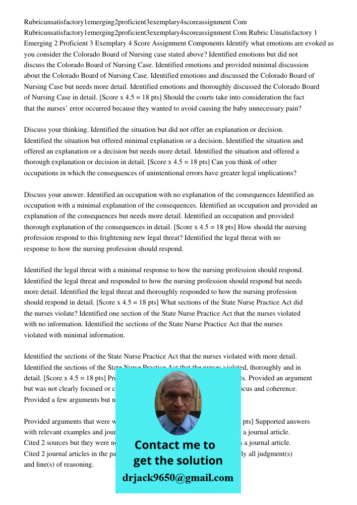 Rubric Unsatisfactory 1 Emerging 2 Proficient 3 Exemplary 4 Score Assignment Components Identify what emotions are evoked as you consider the Colorado Board of 
