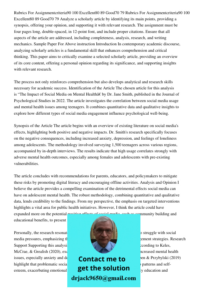 Analyze a scholarly article by identifying its main points, providing a synopsis, offering your opinion, and supporting it with relevant research. The assignmen