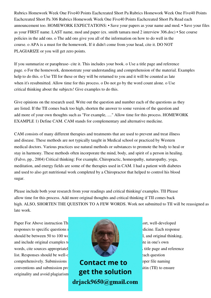 Rubrics Homework Week One Five40 Points Eachcreated Short Pa Read each announcement too. HOMEWORK EXPECTATIONS: • Save your papers as your name and mod. • Save 