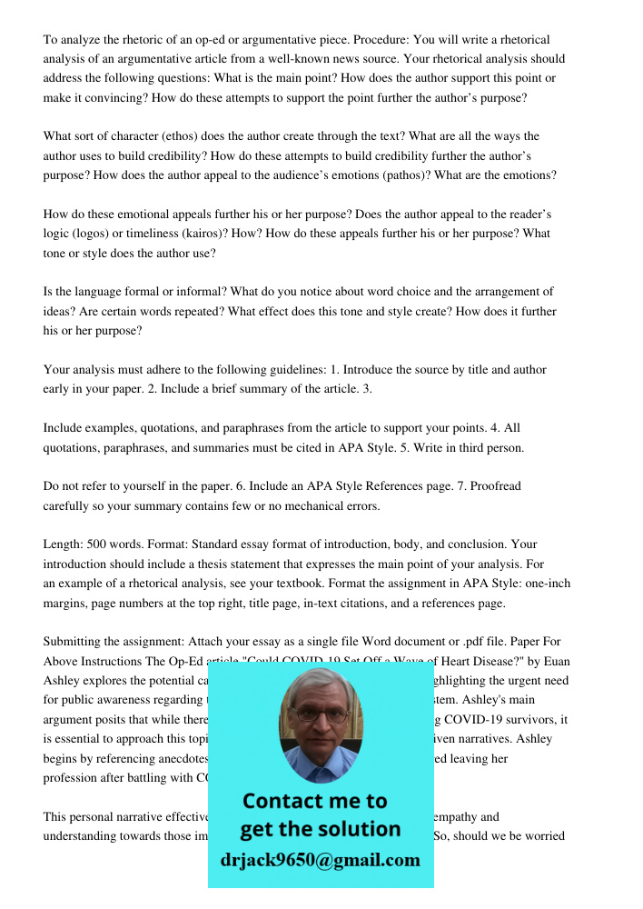 Running Head Article Summary2article Summary2article Su To analyze the rhetoric of an op-ed or argumentative piece. Procedure: You will write a rhetorical analy