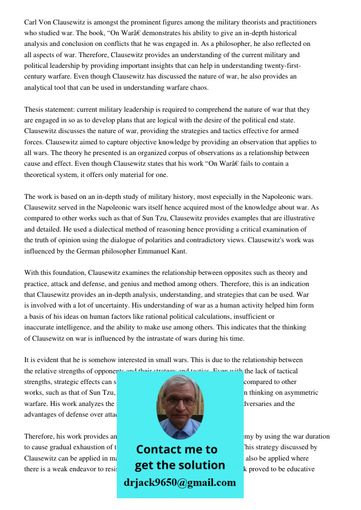 Running Head National Securitynational Security 6national Securitys Carl Von Clausewitz is amongst the prominent figures among the military theorists and practi