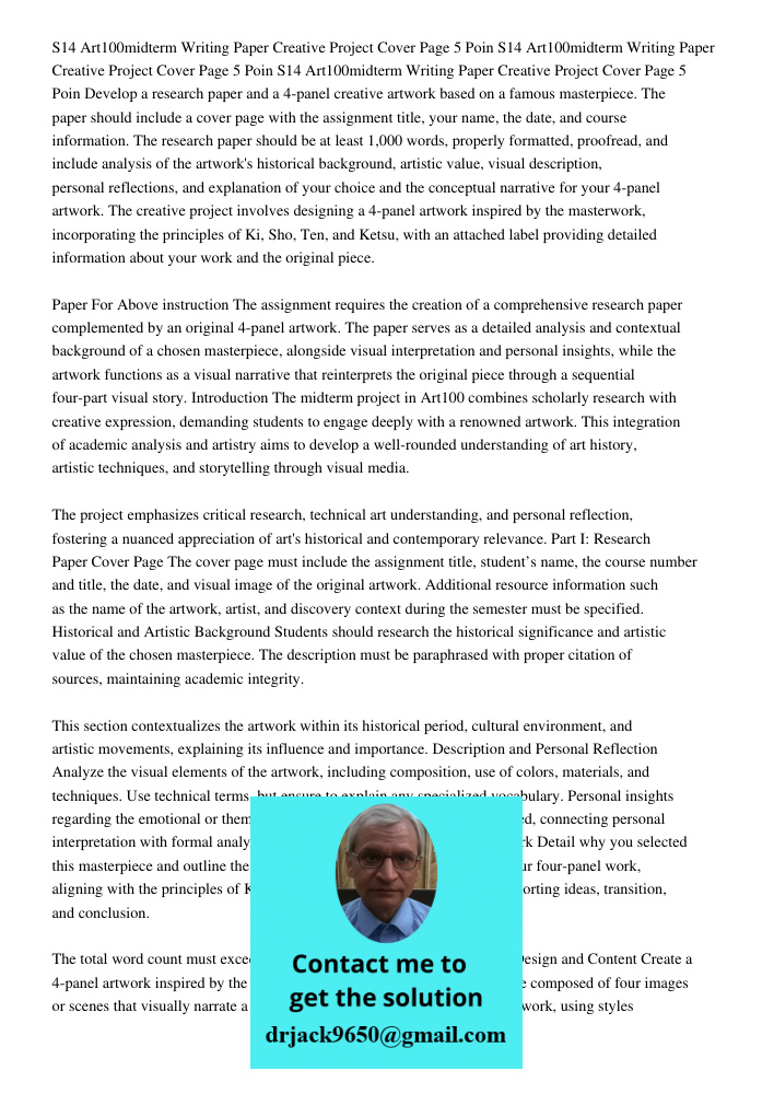 S14 Art100midterm Writing Paper Creative Project Cover Page 5 Poin Develop a research paper and a 4-panel creative artwork based on a famous masterpiece. The pa