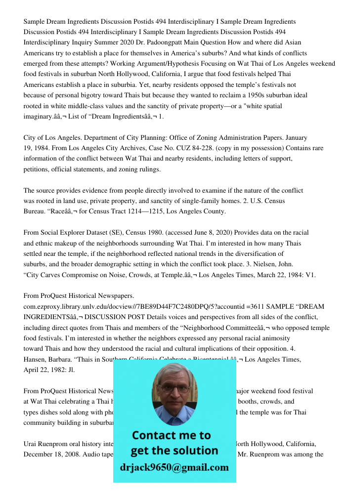Sample Dream Ingredients Discussion Postids 494 Interdisciplinary Inquiry Summer 2020 Dr. Padoongpatt Main Question How and where did Asian Americans try to est