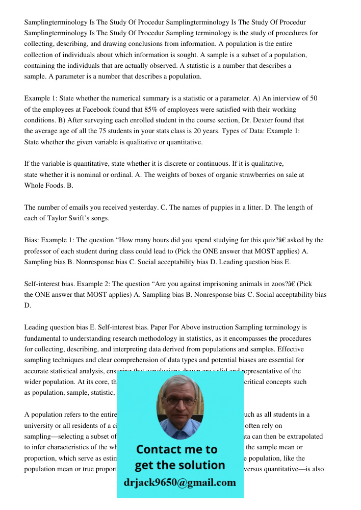 Samplingterminology Is The Study Of Procedur Sampling terminology is the study of procedures for collecting, describing, and drawing conclusions from informatio