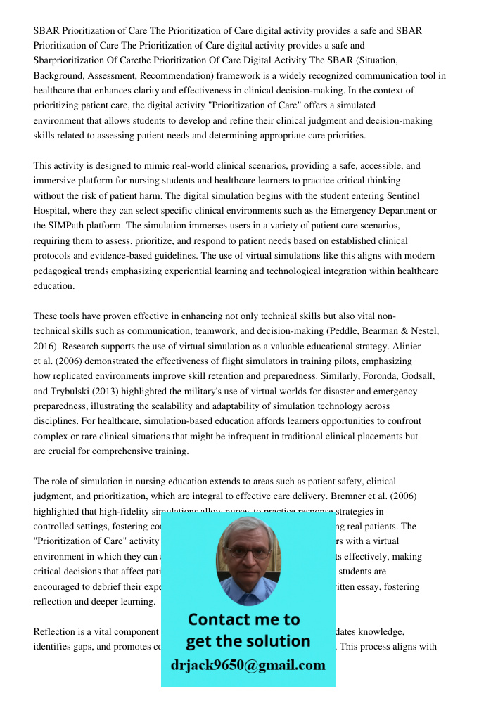 Sbarprioritization Of Carethe Prioritization Of Care Digital Activity The SBAR (Situation, Background, Assessment, Recommendation) framework is a widely recogni