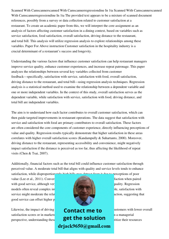 The provided text appears to be a mixture of scanned document references, possibly from a survey or data collection related to customer satisfaction at a restau