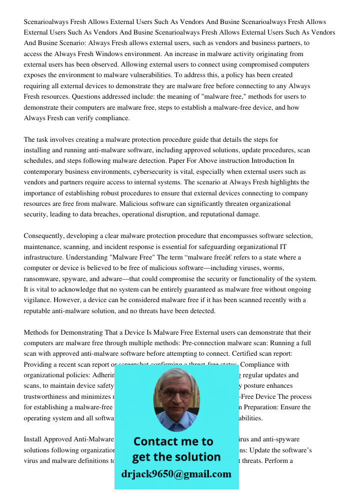 Scenarioalways Fresh Allows External Users Such As Vendors And Busine Scenario: Always Fresh allows external users, such as vendors and business partners, to ac