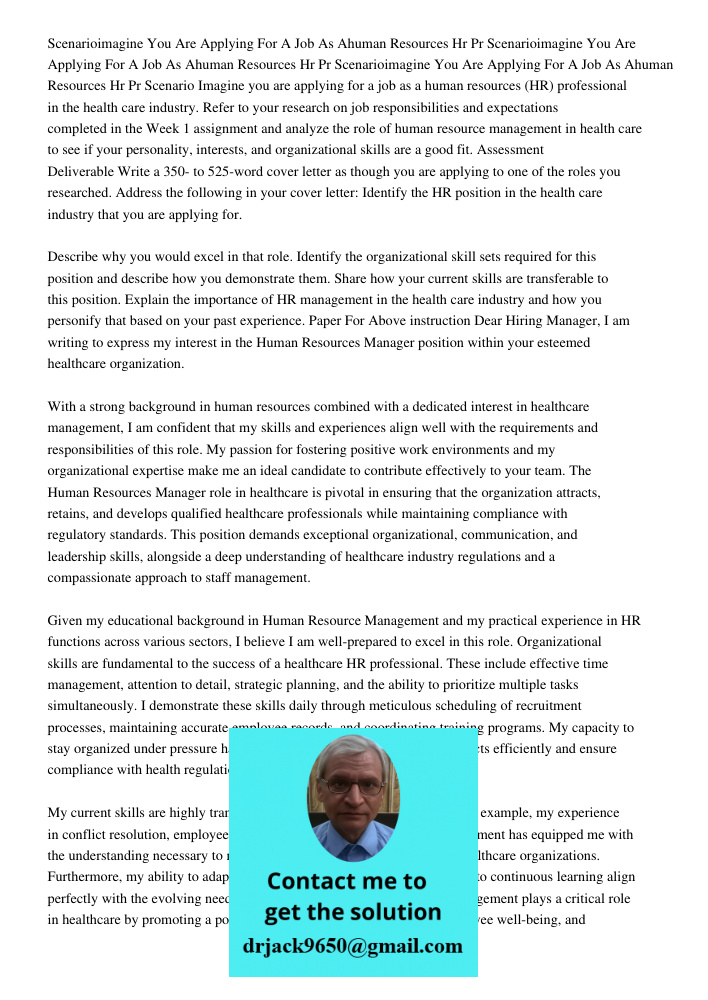 Scenarioimagine You Are Applying For A Job As Ahuman Resources Hr Pr Scenario Imagine you are applying for a job as a human resources (HR) professional in the h