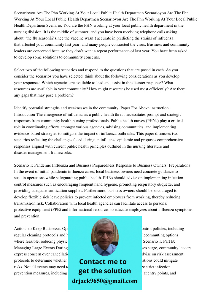 Scenarioyou Are The Phn Working At Your Local Public Health Departmen Scenario: You are the PHN working at your local public health department in the nursing di