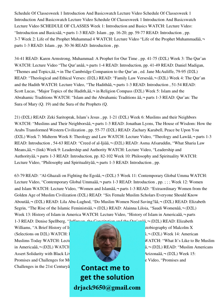 Schedule Of Classesweek 1 Introduction And Basicswatch Lecture Video SCHEDULE OF CLASSES Week 1: Introduction and Basics WATCH: Lecture Video: “Introduction and