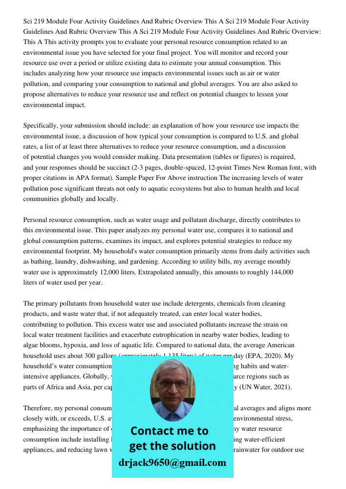 Sci 219 Module Four Activity Guidelines And Rubric Overview This A This activity prompts you to evaluate your personal resource consumption related to an enviro