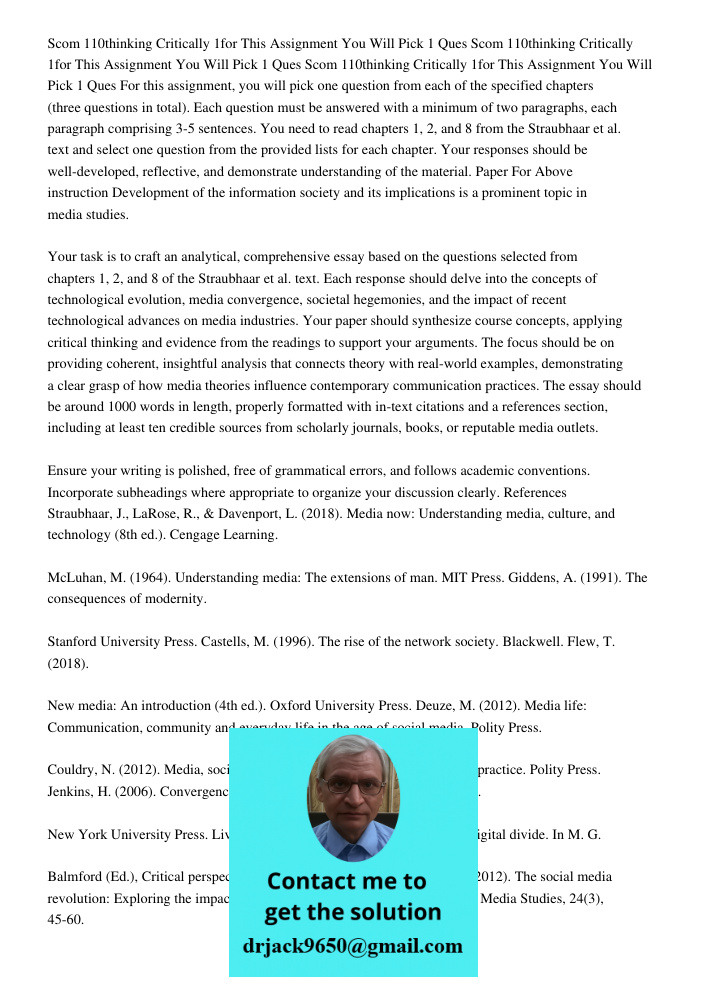 Scom 110thinking Critically 1for This Assignment You Will Pick 1 Ques For this assignment, you will pick one question from each of the specified chapters (three