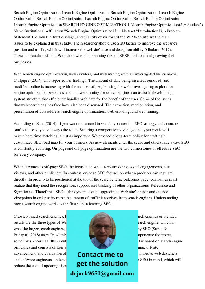 Search Engine Optimization 1search Engine Optimization Search Engine Optimization 1search Engine Optimization SEARCH ENGINE OPTIMIZATION 1 “Search Engine Optimi