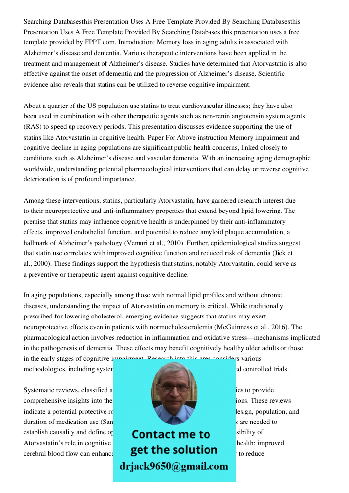 Searching Databases this presentation uses a free template provided by FPPT.com. Introduction: Memory loss in aging adults is associated with Alzheimer’s diseas