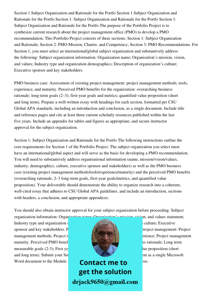 Section 1 Subject Organization and Rationale for the Portfo Section 1: Subject Organization and Rationale for the Portfo The purpose of the Portfolio Project is