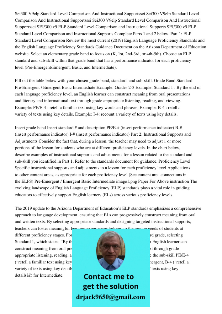 Sei300 V9elp Standard Level Comparison And Instructional Supportssei SEI/300 v9 ELP Standard Level Comparison and Instructional Supports SEI/300 v9 ELP Standard