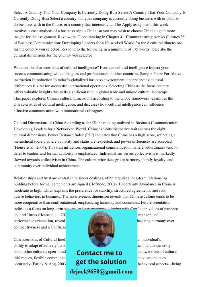 Select a country that your company is currently doing business with or plans to do business with in the future, or a country that interests you. The Apply assig