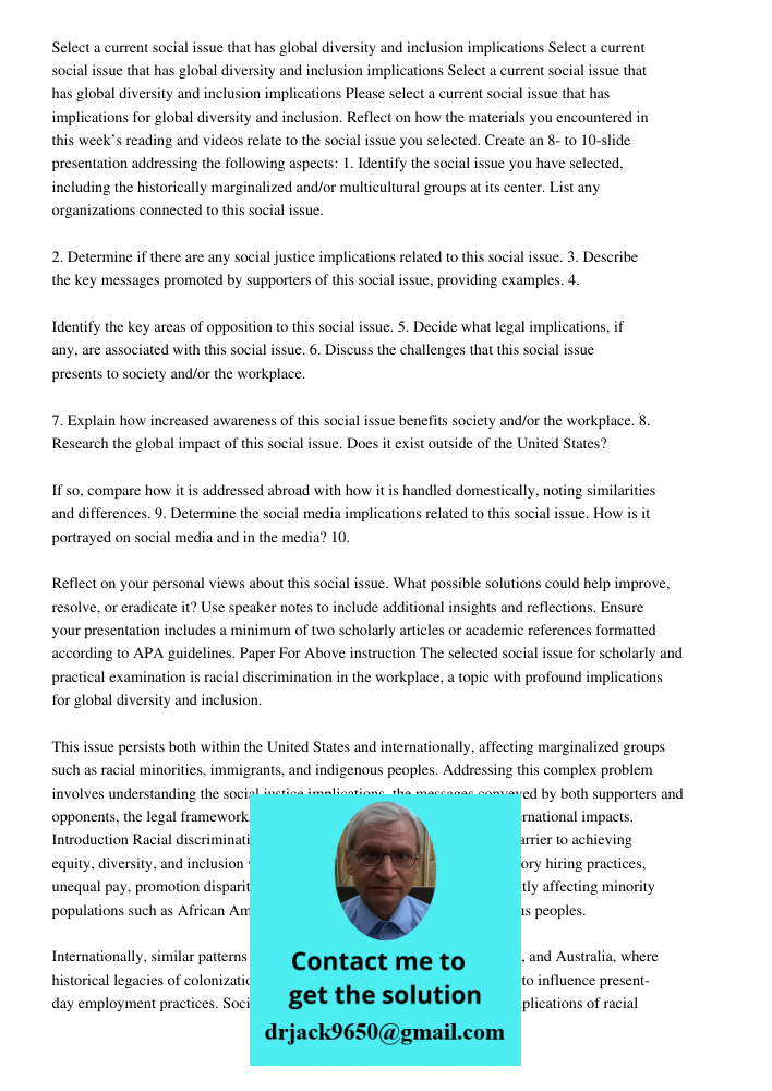 Select a current social issue that has global diversity and inclusion implications Please select a current social issue that has implications for global diversi