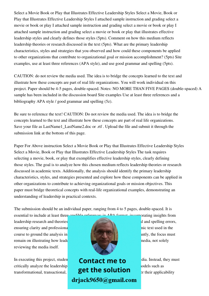 I attached sample instruction and grading select a movie or book or play I attached sample instruction and grading select a movie or book or play I attached sam