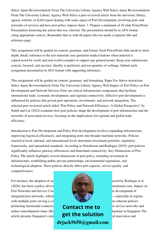 Select a peer-reviewed article from the university library, agency website, or GAO report dealing with some aspect of Port Development, involving ports and netw