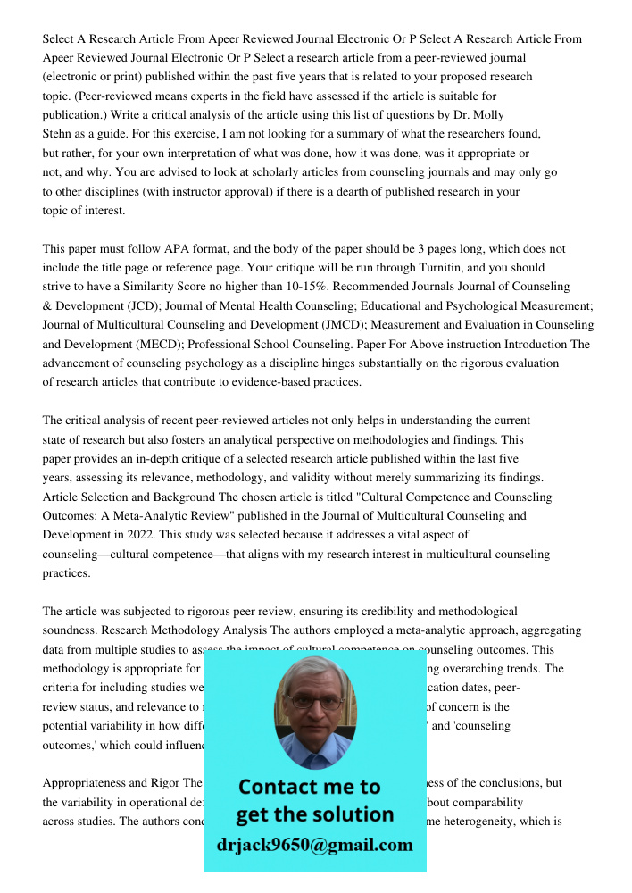 Select a research article from a peer-reviewed journal (electronic or print) published within the past five years that is related to your proposed research topi