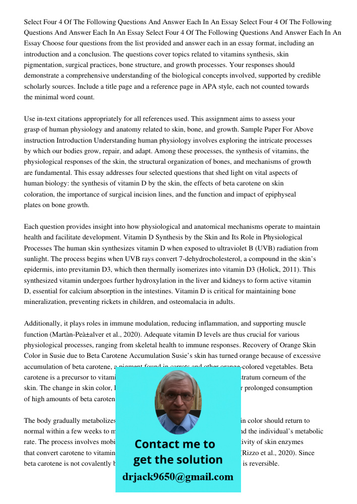 Select Four 4 Of The Following Questions And Answer Each In An Essay Choose four questions from the list provided and answer each in an essay format, including 