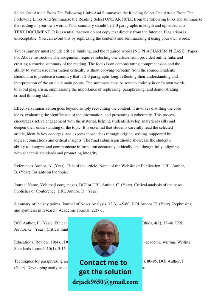 Select ONE ARTICLE from the following links and summarize the reading in your own words. Your summary should be 2-3 paragraphs in length and uploaded as a TEXT 